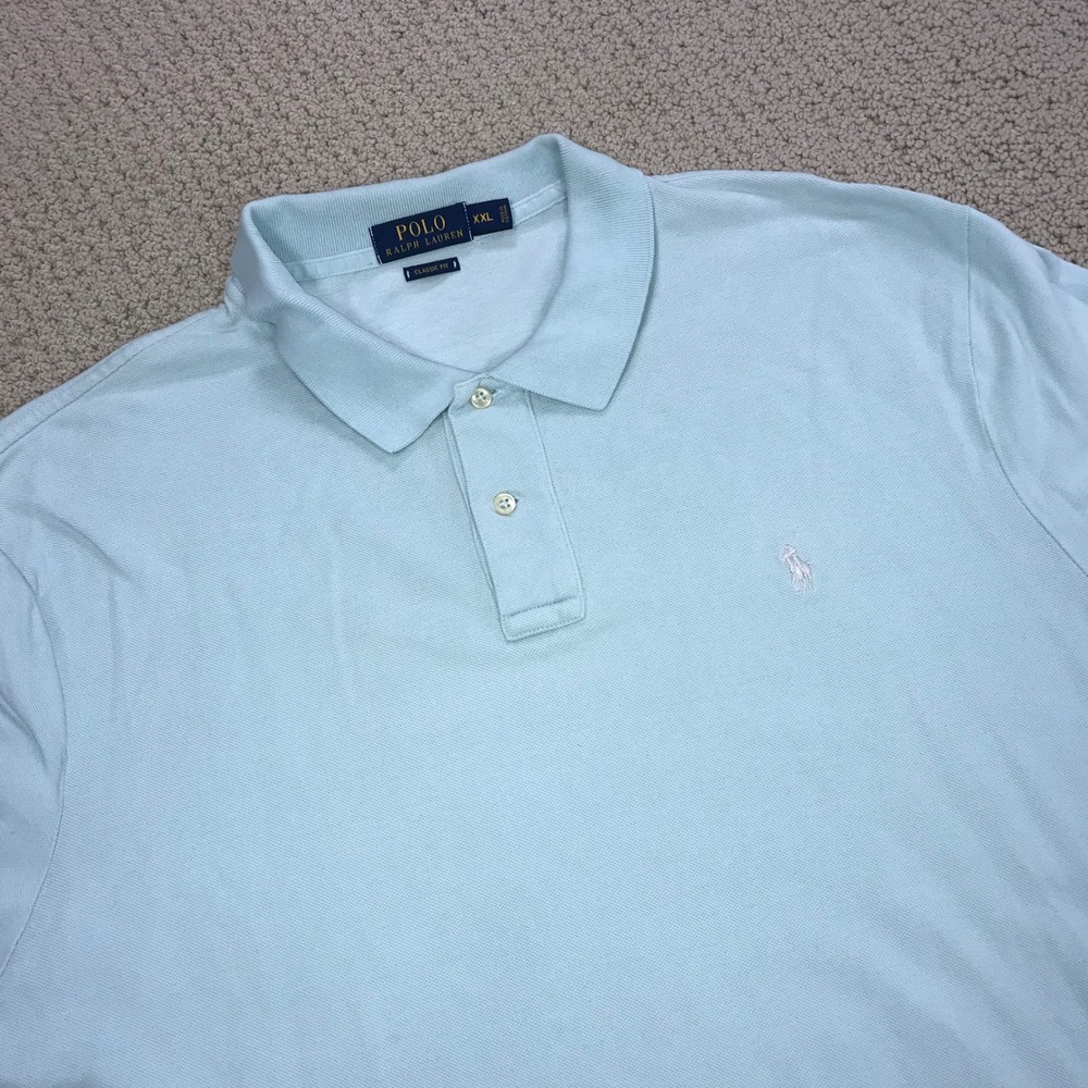 Polo Ralph Lauren Mens XXL Classic Fit Short Sleeve Pique Polo Shirt Light Blue